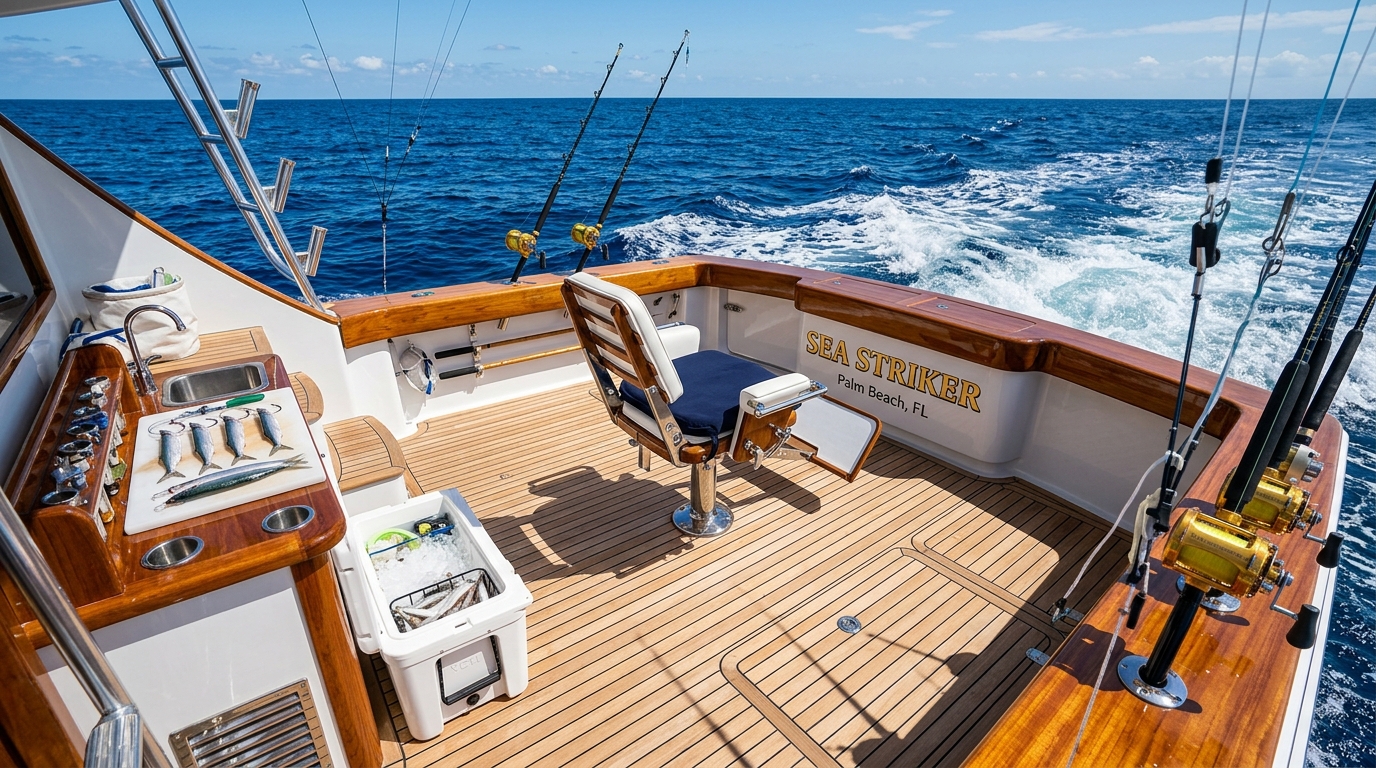 Teak sportfishing cockpit Teak sportfishing cockpit